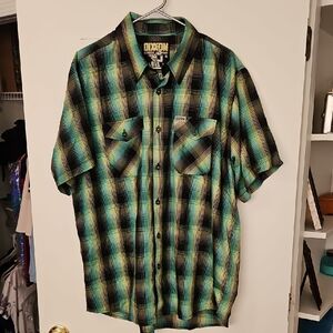DIXXON Teal and Black Plaid Short-Sleeve Button-Down Shirt